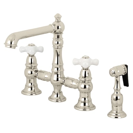 Kingston Brass KS7276PXBS English Country 8" Bridge Kitchen Faucet W/ Sprayer, Nickel KS7276PXBS